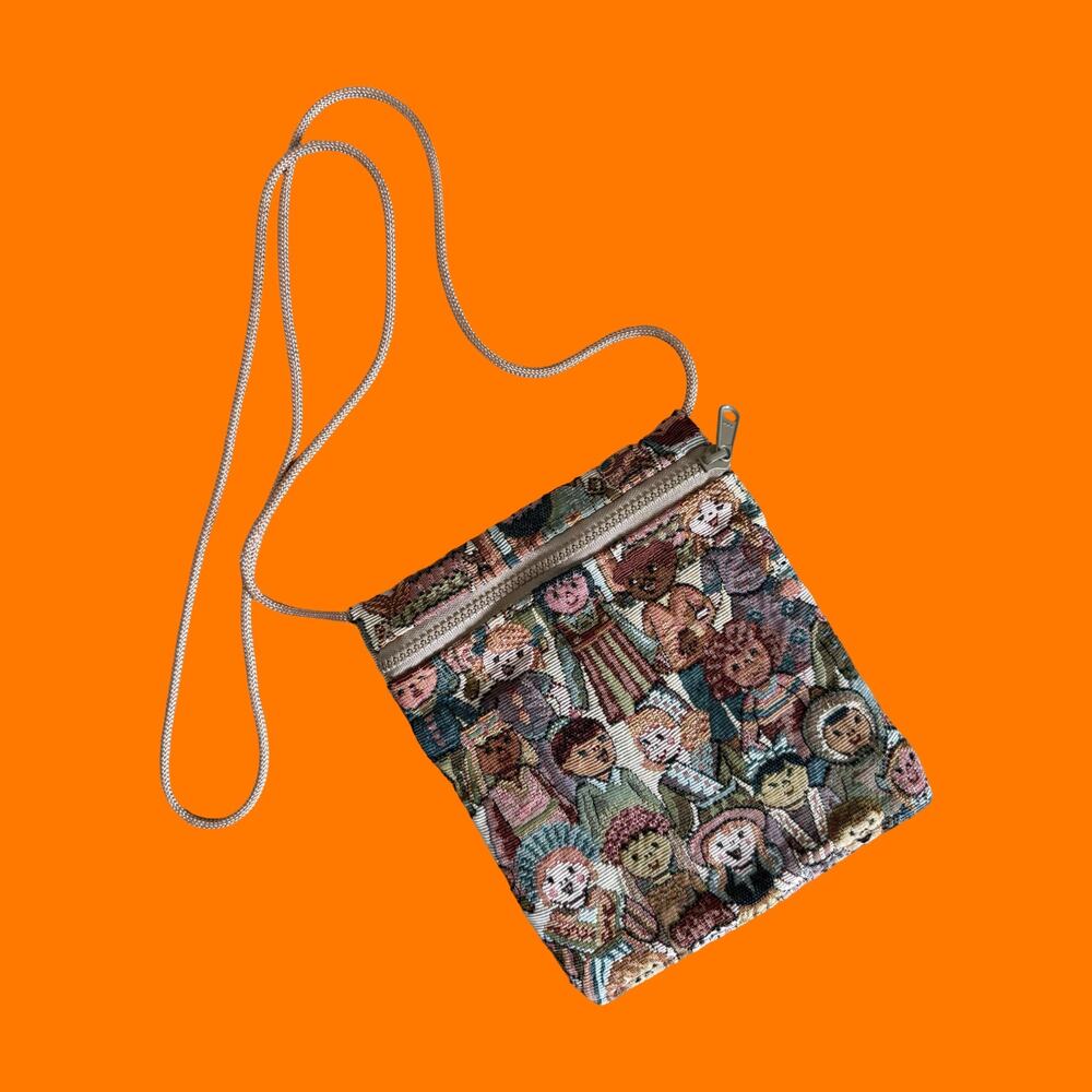 90's vintage tapestry people print art teacher crossbody bag